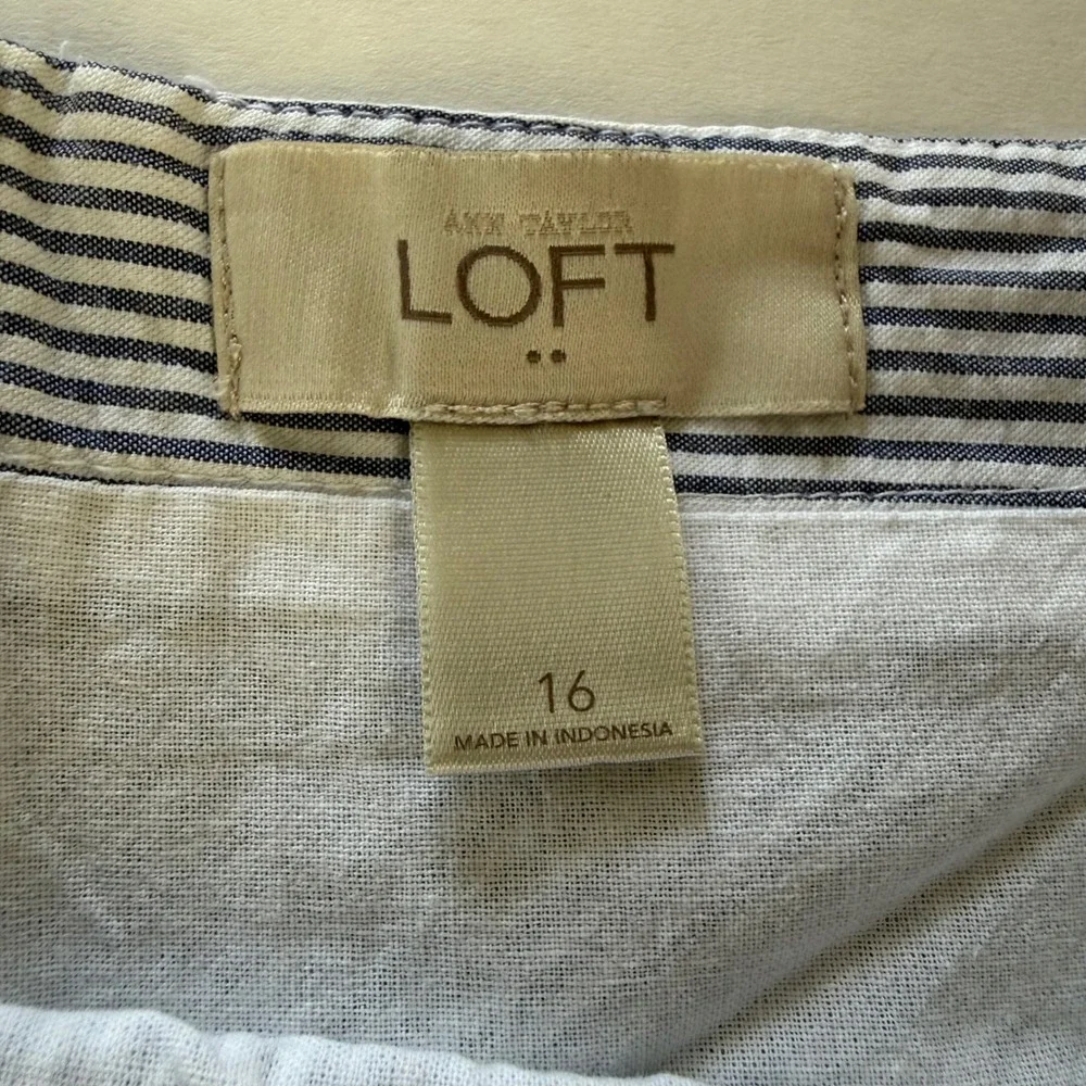 Ann Taylor Loft Womens Size‎ 16 Blue White Striped Cotton A-Line Mini Skirt